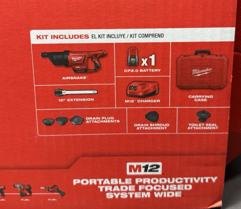 Milwaukee 2572B-21 - M12 12V Airsnake Drain Cleaning Air Gun Kit w/ Attachments #2
