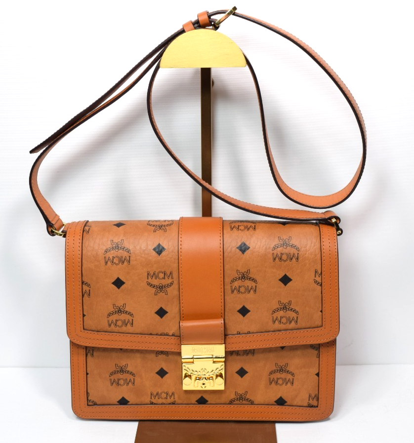 MCM Signature Visetos Tracy Shoulder Bag In Cognac #1