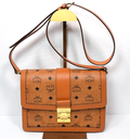 MCM Signature Visetos Tracy Shoulder Bag In Cognac used