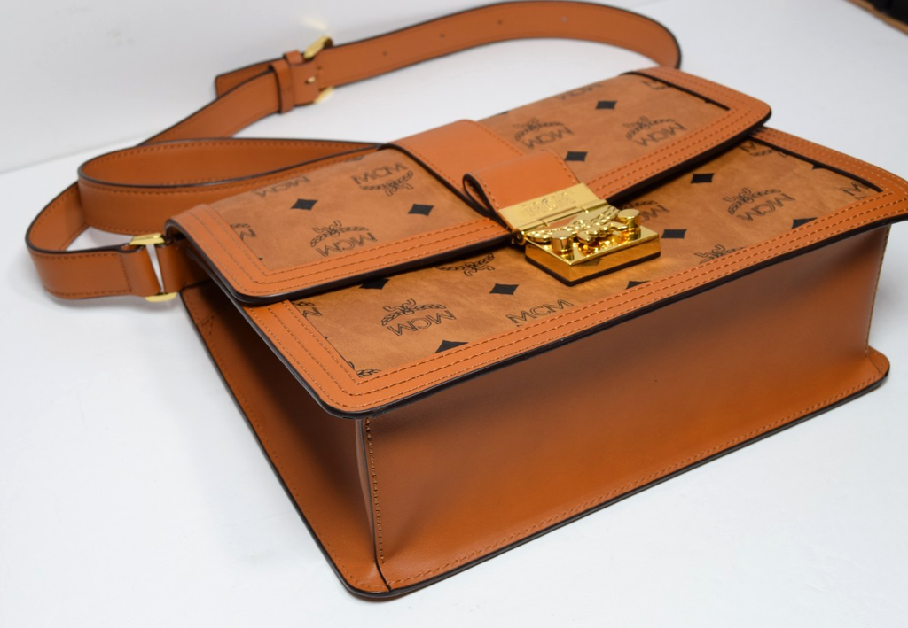 MCM Signature Visetos Tracy Shoulder Bag In Cognac #3