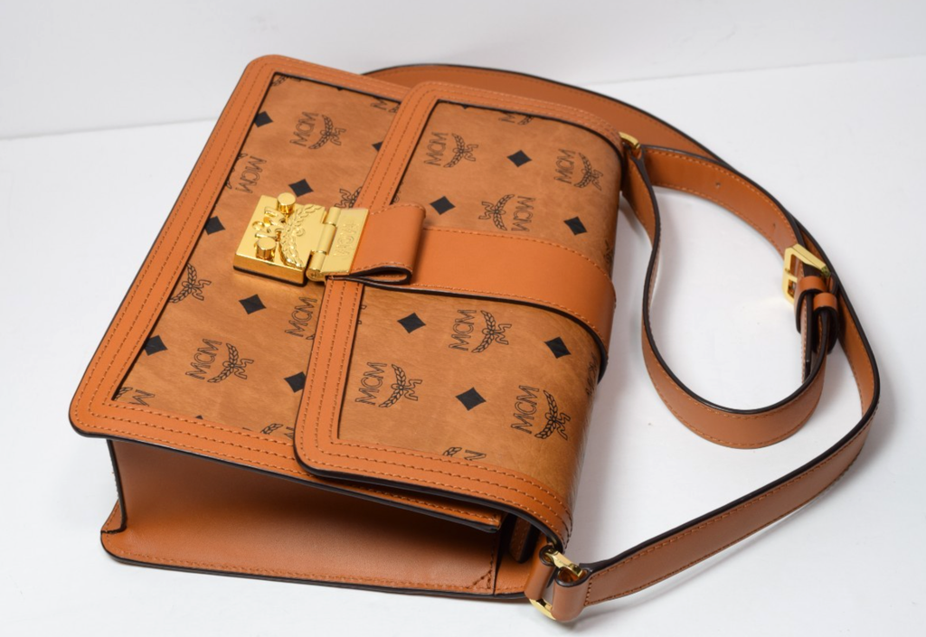 MCM Signature Visetos Tracy Shoulder Bag In Cognac #5