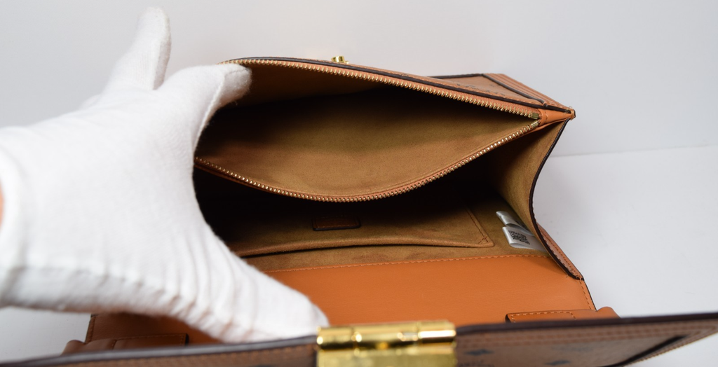 MCM Signature Visetos Tracy Shoulder Bag In Cognac #9