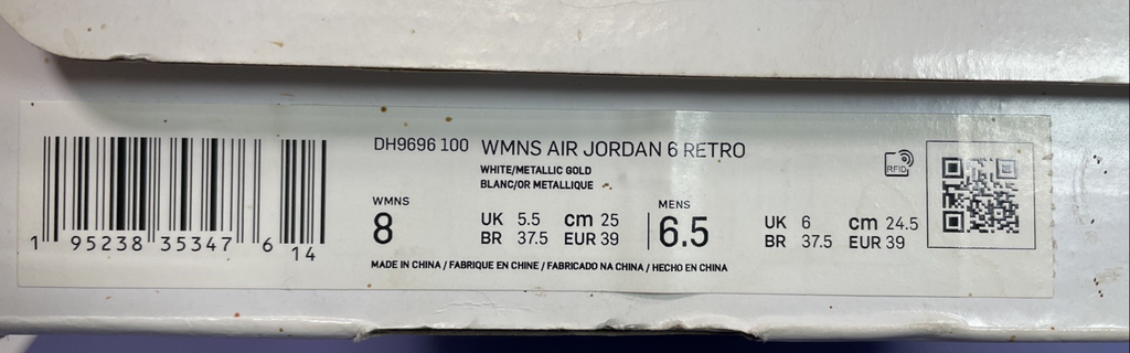 Nike - Air Jordan 6 Retro Gold Hoops DH9696-100 Women's Size 8 - #8