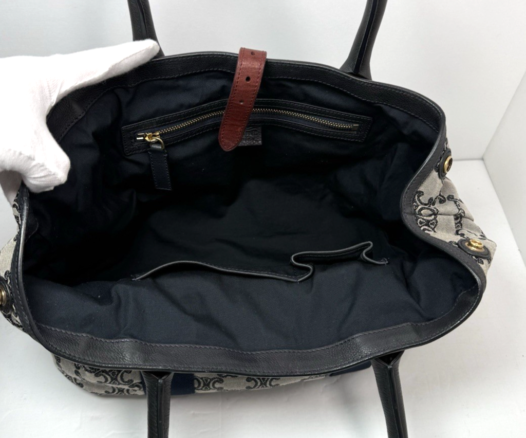 CELINE Macadam Canvas Hand Bag Navy Gold #13