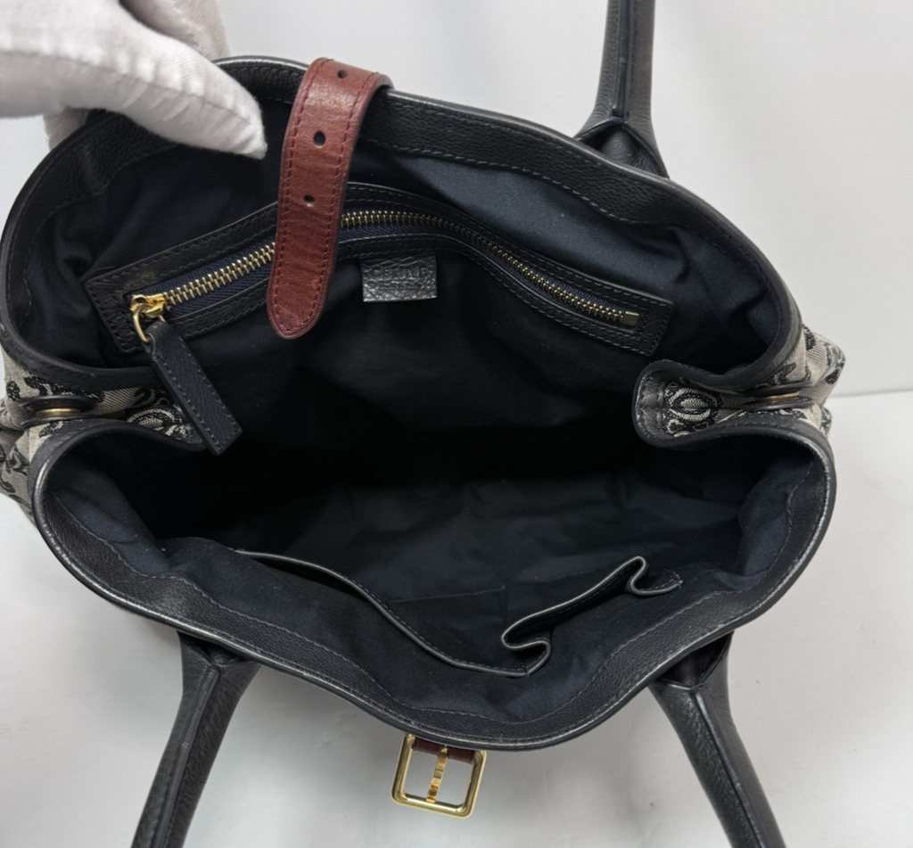 CELINE Macadam Canvas Hand Bag Navy Gold #15