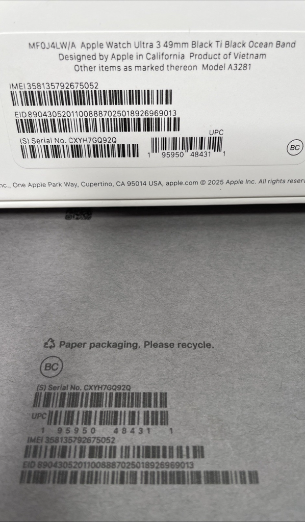 Apple Watch Ultra 3 49mm GPS + Cell Titanium Case w Black Ocean Band #5