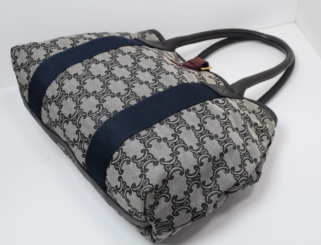 CELINE Macadam Canvas Hand Bag Navy Gold #4