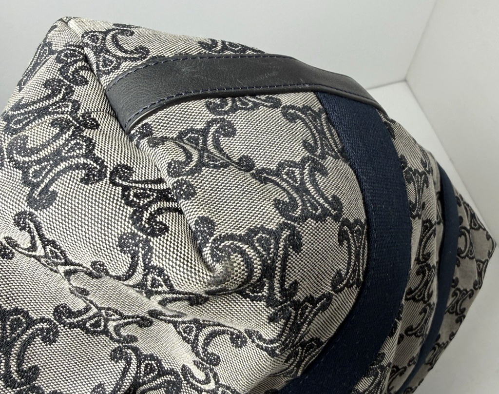 CELINE Macadam Canvas Hand Bag Navy Gold #9