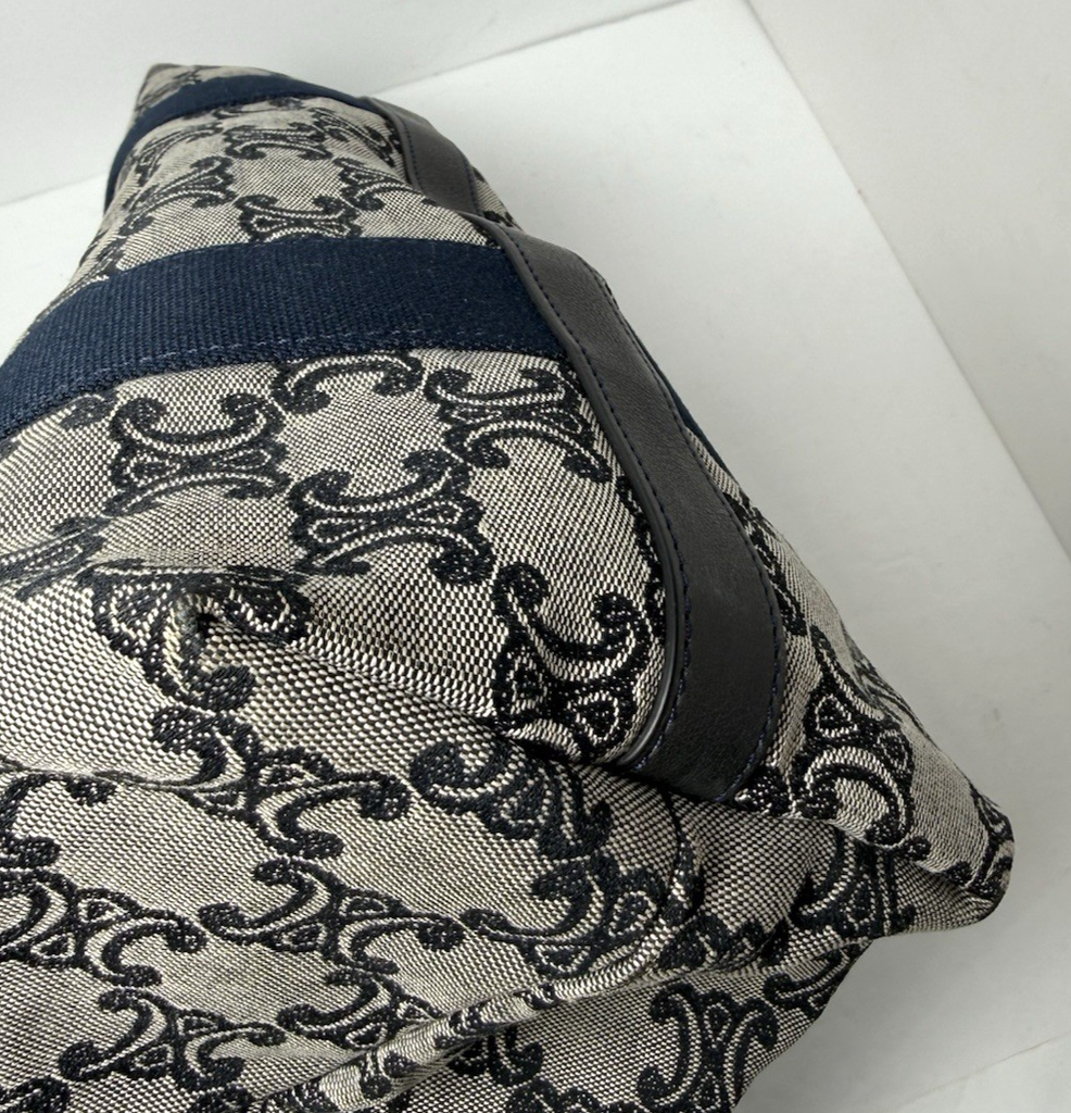 CELINE Macadam Canvas Hand Bag Navy Gold #10