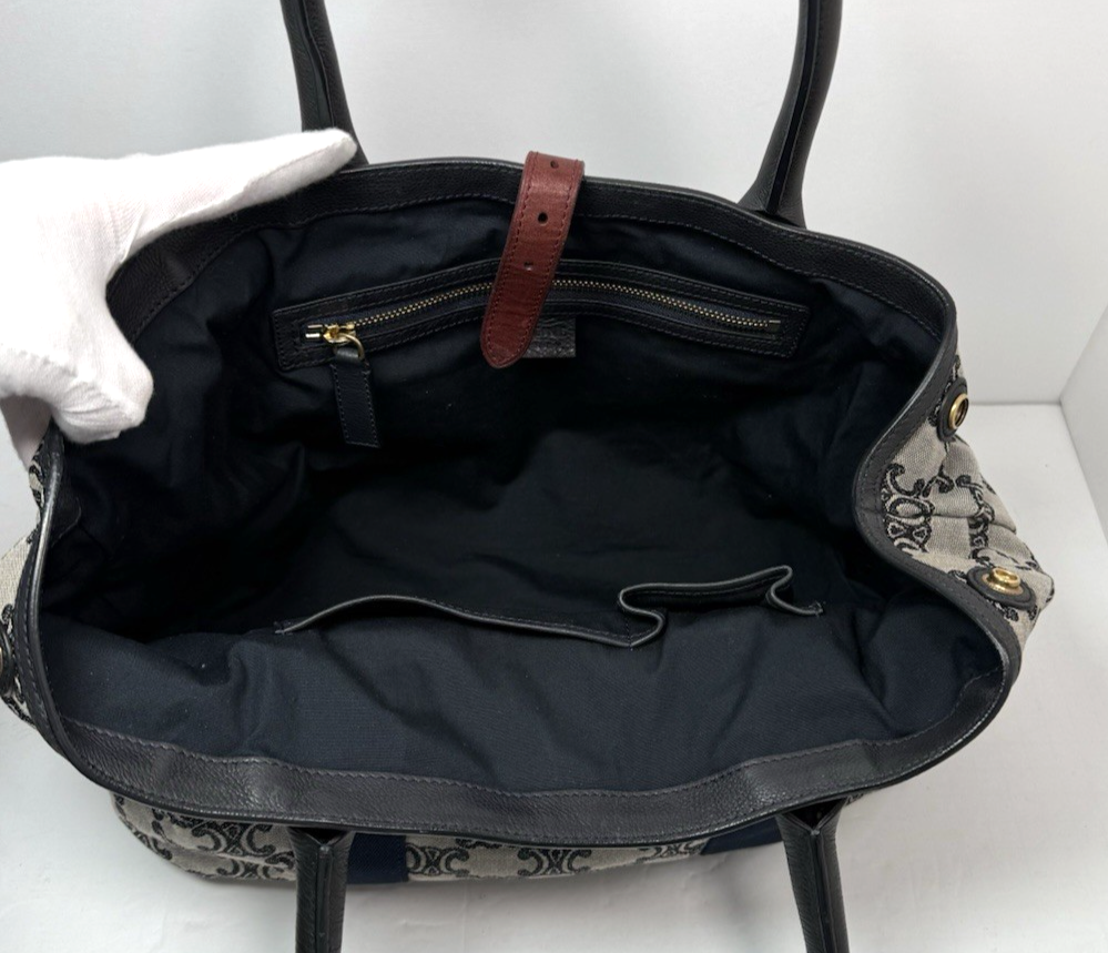 CELINE Macadam Canvas Hand Bag Navy Gold #12