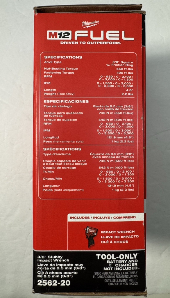 Milwaukee 2562-20 M12 FUEL Stubby 3/8" Impact Wrench - Tool Only - Open Box #2