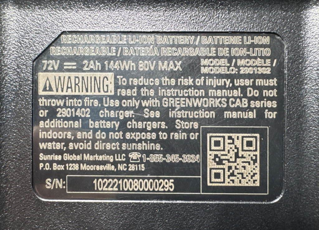 GreenWorks Pro 80V 2Ah Lithium-Ion Battery W/Charger #2