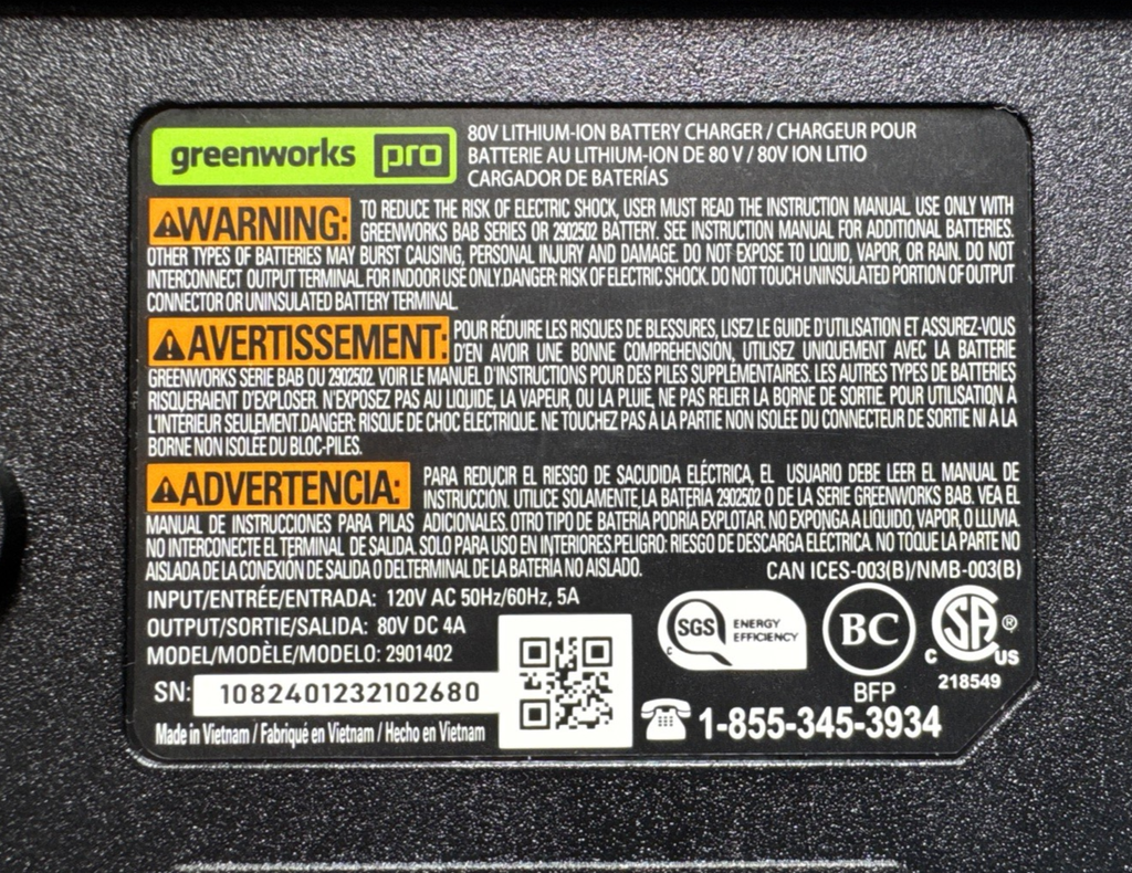 GreenWorks Pro 80V 2Ah Lithium-Ion Battery W/Charger #7