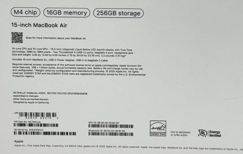 Apple MacBook Air 15" Sky Blue M4 10C GPU, 16GB RAM 256GB SSD A3241, 19 cycles #2