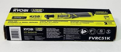 RYOBI FVRC51K 3/8" Ratchet  Lithium-Ion & 2.0 Ah Battery & USB -New Sealed #3