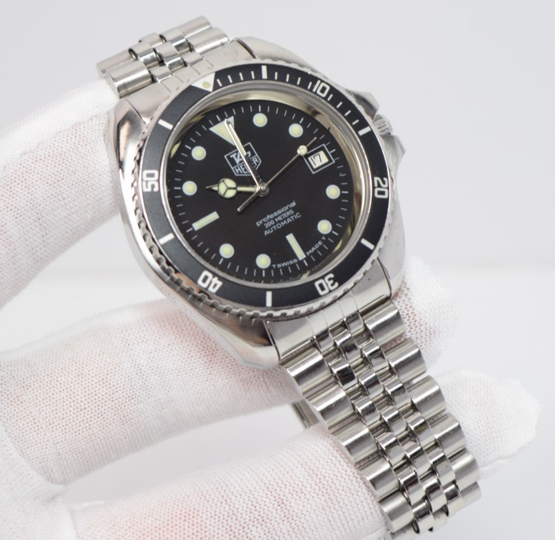 TAG Vintage Heuer 844/5 Professional 200 Automatic Watch Black Dial Steel 39mm #6