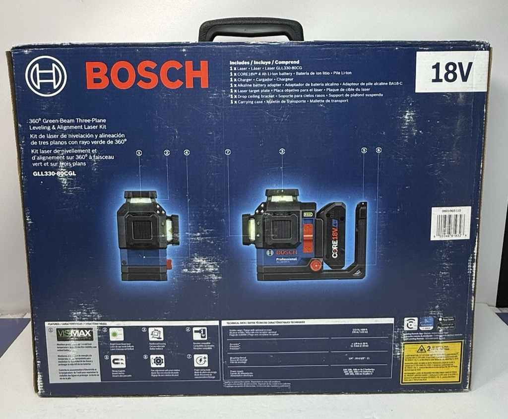 BOSCH GLL330-80CGL 18V Green-Beam Three-Plane Leveling Alignment Laser-New #1