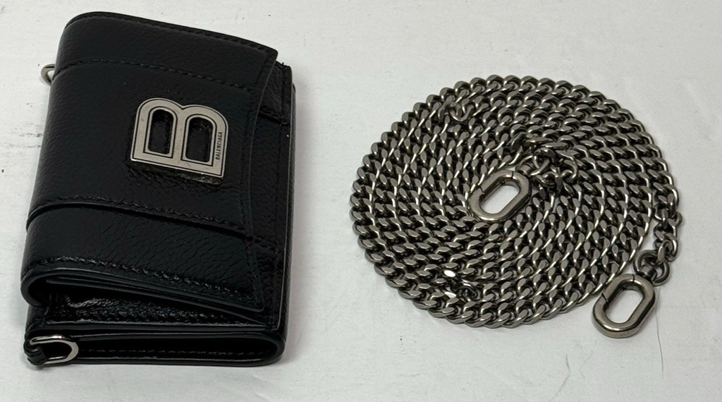 Balenciaga B Logo Mini Wallet On Chain Black Leather #11