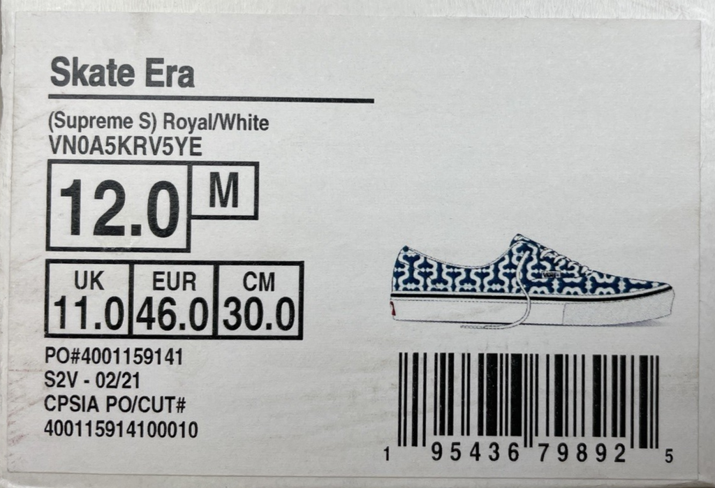 VANS x Supreme Skate Era, Monogram S, Royal Blue, Size 12 VN0A5KRV5YE #10