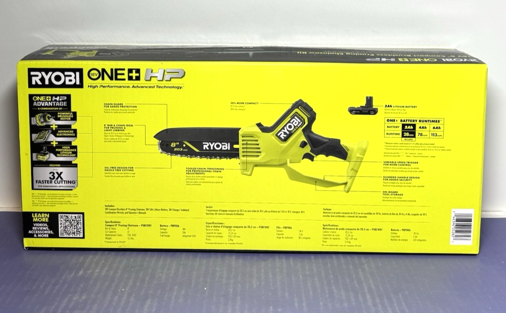 RYOBI ONE+ HP 18V Brushless 8 in. Battery Mini Chainsaw w/2.0 Ah Battery+Charger #1