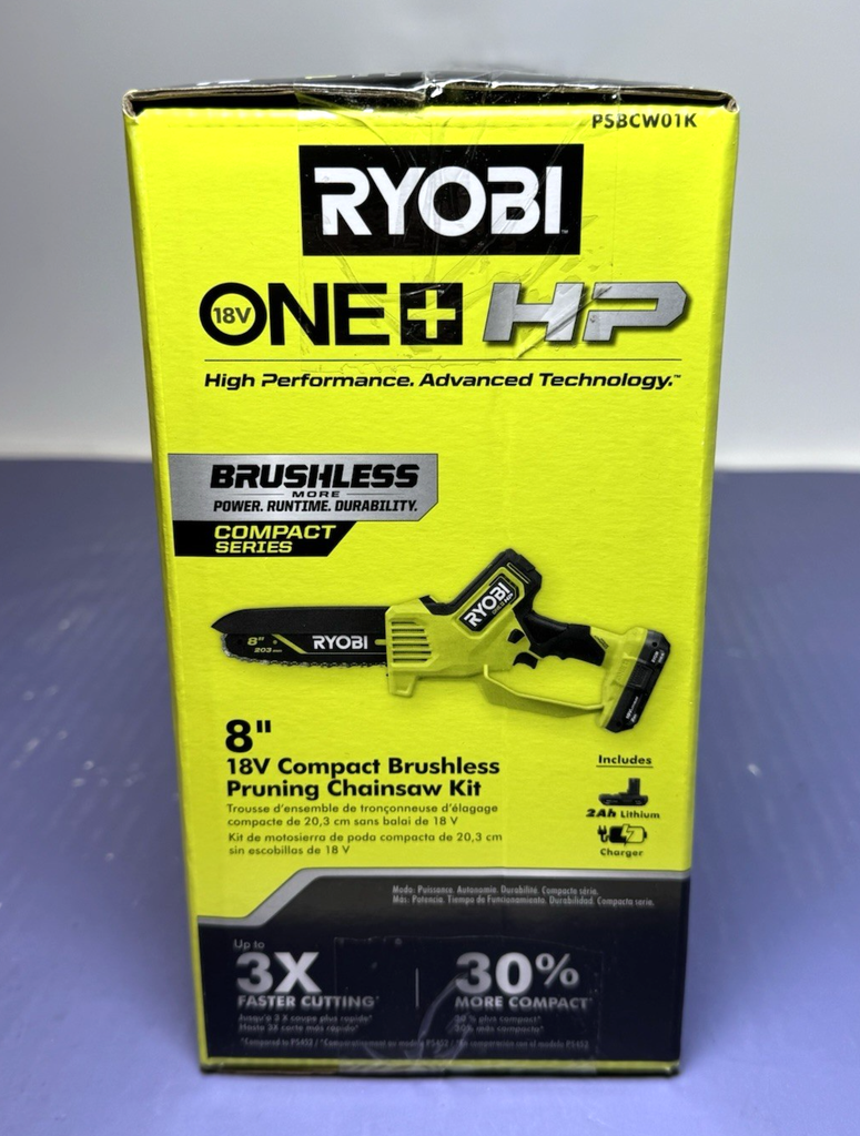 RYOBI ONE+ HP 18V Brushless 8 in. Battery Mini Chainsaw w/2.0 Ah Battery+Charger #3