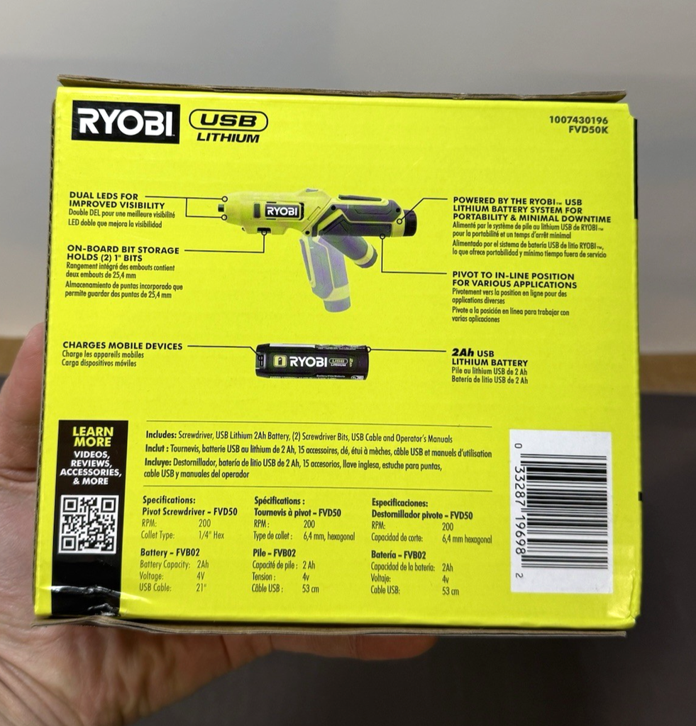 Ryobi FVRC51K Ratchet + FVD50K Screwdriver Kit 2Ah Battery USB Lithium - NEW #3