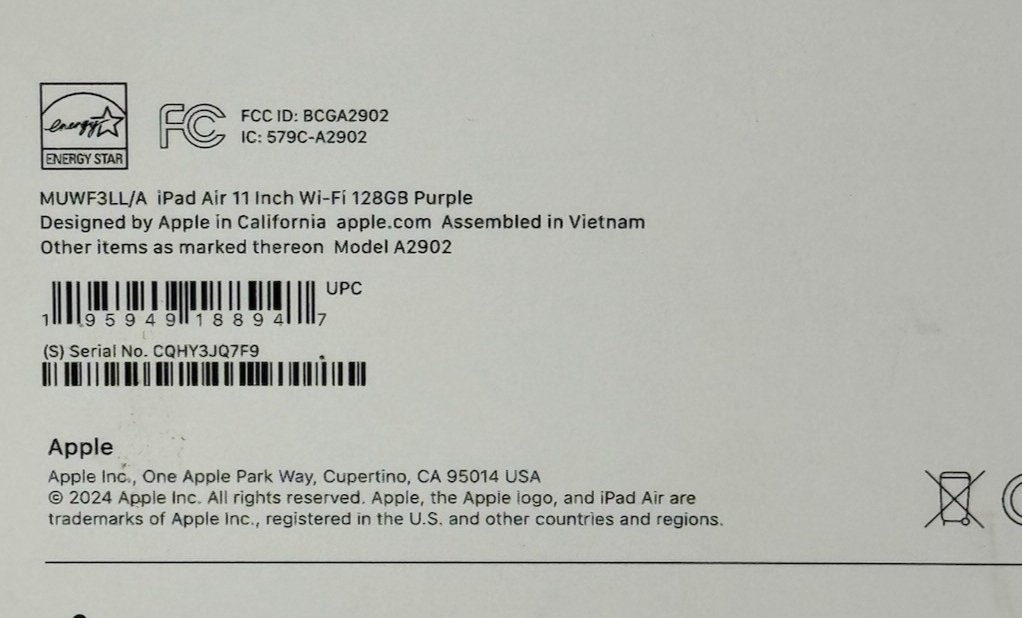 Apple iPad Air 11" M2 Wi-Fi, 128GB Purple A2902  w/Apple Pencil pro 93% battery #3