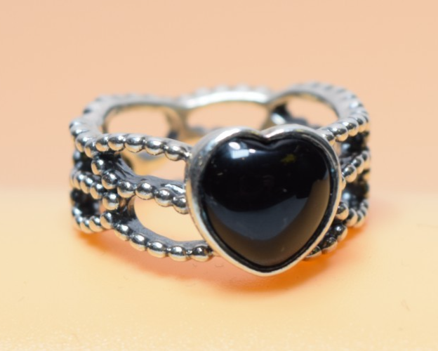 Pandora ALE 925 Mi Amor Black Onyx Heart Sterling Silver Band Ring SIZE 8 #1