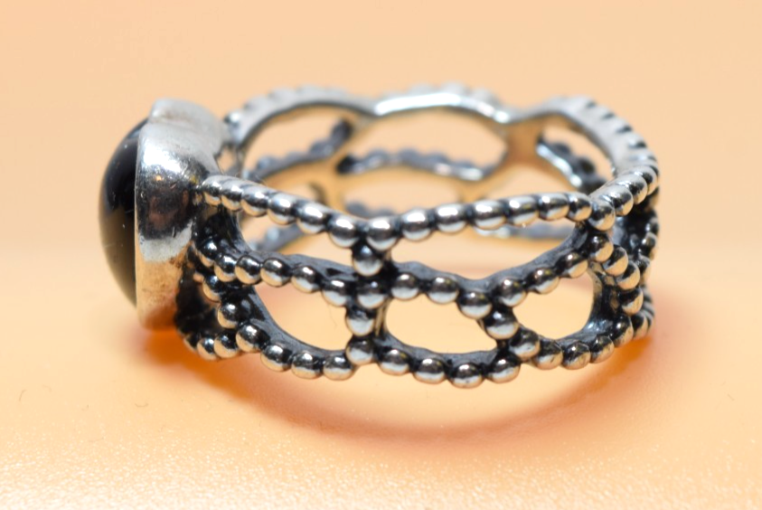 Pandora ALE 925 Mi Amor Black Onyx Heart Sterling Silver Band Ring SIZE 8 #3