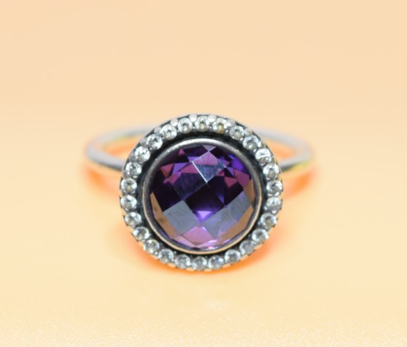 Pandora Sterling Silver Purple Brilliant Legacy Ring Size: 7 #2