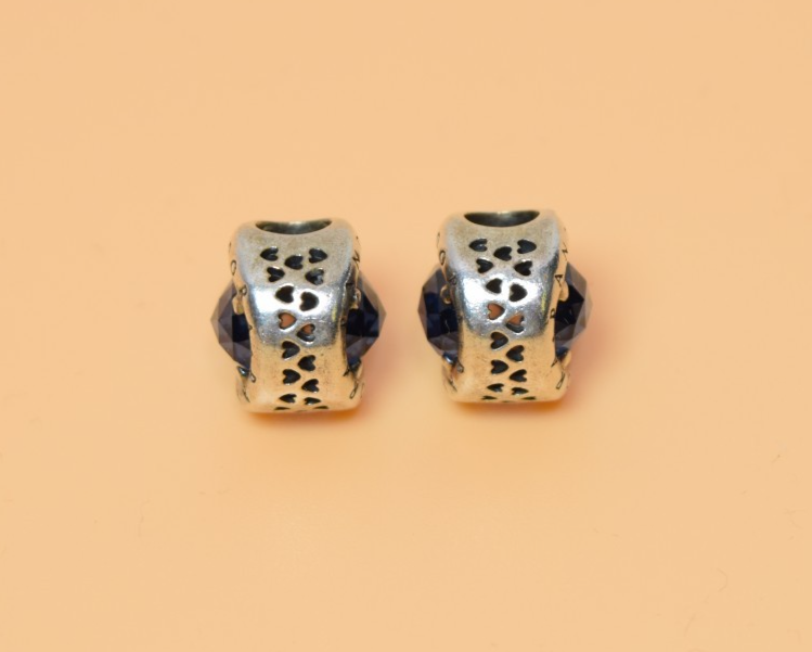 2 X PANDORA Crown O Sterling Silver Charm With Moonlight Blue Crystal -798266NMB #2