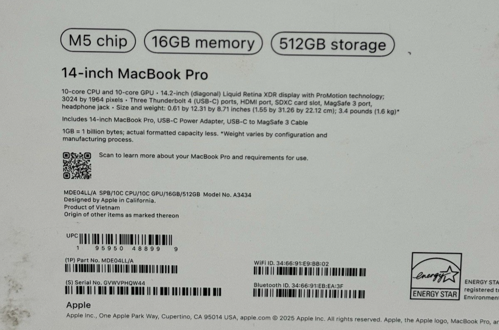 Apple MacBook Pro 14" M5 10C GPU 4.6GHz 16GB RAM 512GB SSD MDE04LL/A, 100% batt #3