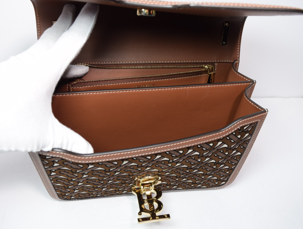 Burberry TB Monogram Crossbody Bag Brown Chain Leather w/ Dust Bag #8