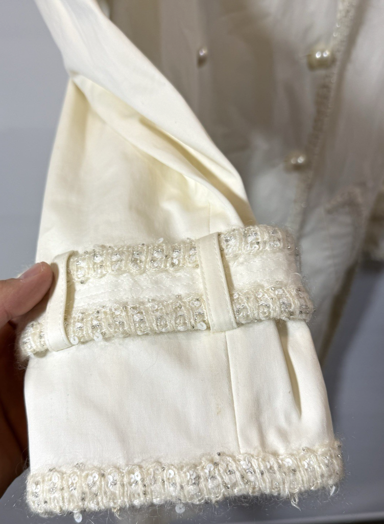 CHANEL 04P Ivory Tweed Trim Trench Coat Size 36 P23284V14100 France #9
