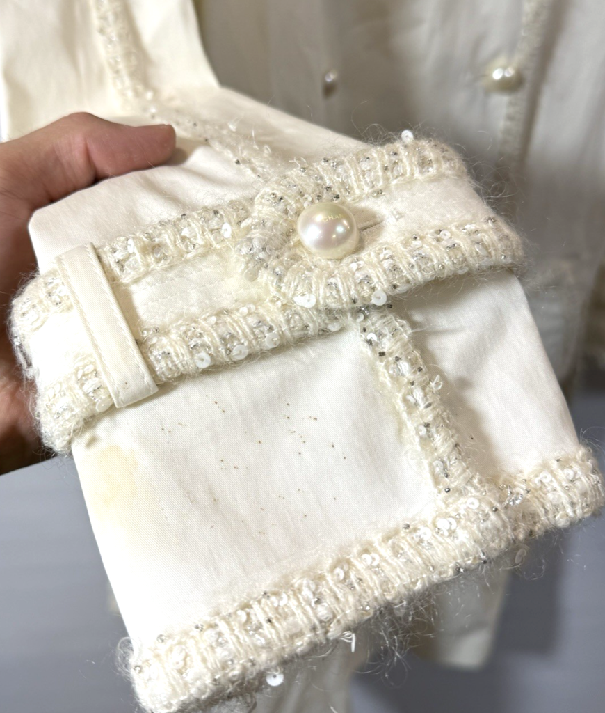 CHANEL 04P Ivory Tweed Trim Trench Coat Size 36 P23284V14100 France #1