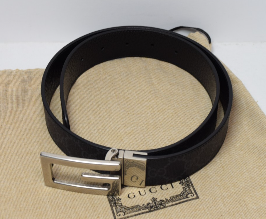 Gucci GG Supreme Reversible Leather Belt 626974 K9GSN Size 80/32 Black #6