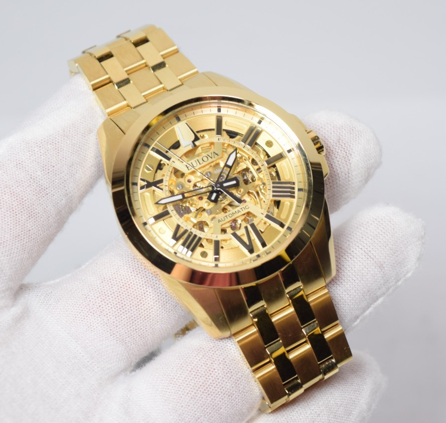 Bulova Sutton Men's Gold tone Stainless Steel Automatic Watch. 97A162-43mm-New #8