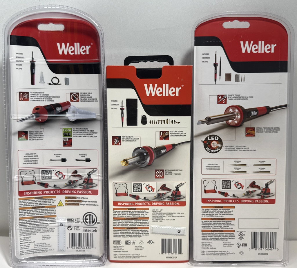 Weller 3 Pack Soldering Iron Wood Burning Kit Bundle 12W 25W 60W - New #1