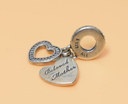 BELOVED MOTHER Genuine PANDORA Silver HEARTS Dangle MOM DAY Charm used
