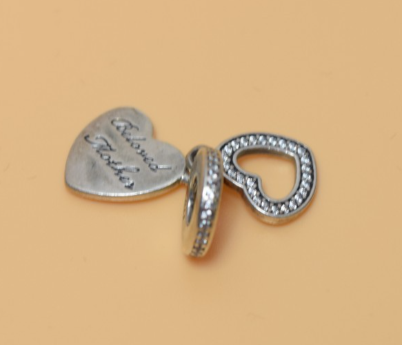 BELOVED MOTHER Genuine PANDORA Silver HEARTS Dangle MOM DAY Charm #4