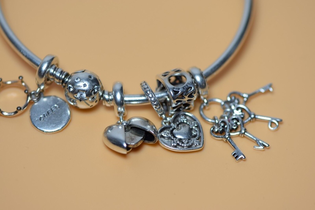 Pandora Bracelet 7.75" 5 Charms Strerling Silver - Queen & Family Theme #6