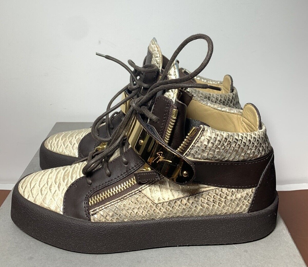 GIUSEPPE ZANOTTI Snake Gold Double Bars High Top Sneakers Mens Size 40/US 7 #2