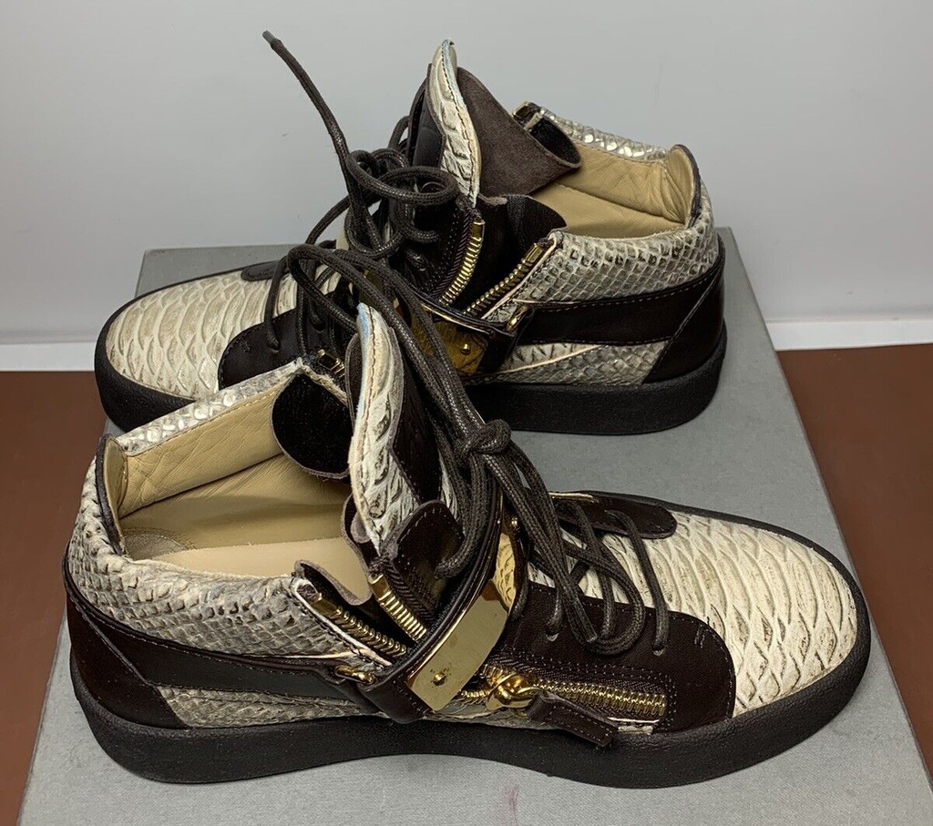 GIUSEPPE ZANOTTI Snake Gold Double Bars High Top Sneakers Mens Size 40/US 7 #7