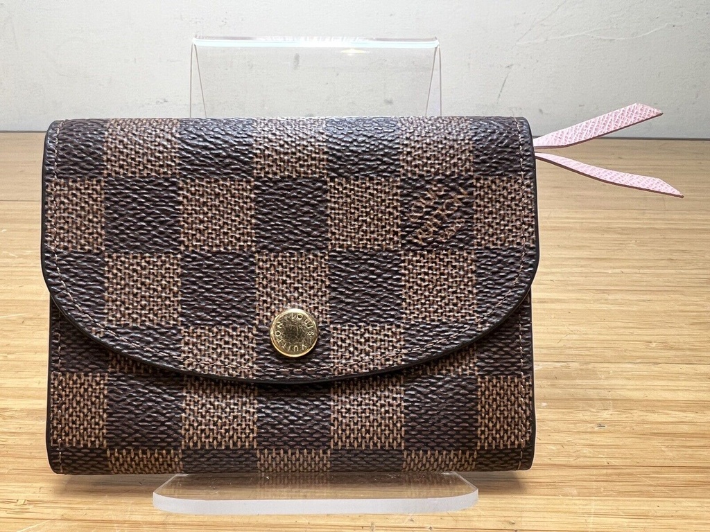 Authentic Louis Vuitton Damien Ebene Canvas Coin Purse Rose w/ Entrupy COA #1