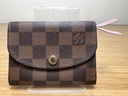 Authentic Louis Vuitton Damien Ebene Canvas Coin Purse Rose w/ Entrupy COA used