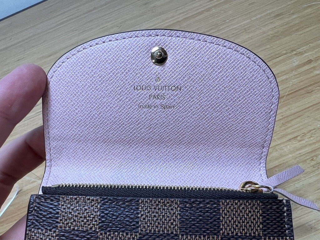Authentic Louis Vuitton Damien Ebene Canvas Coin Purse Rose w/ Entrupy COA #1