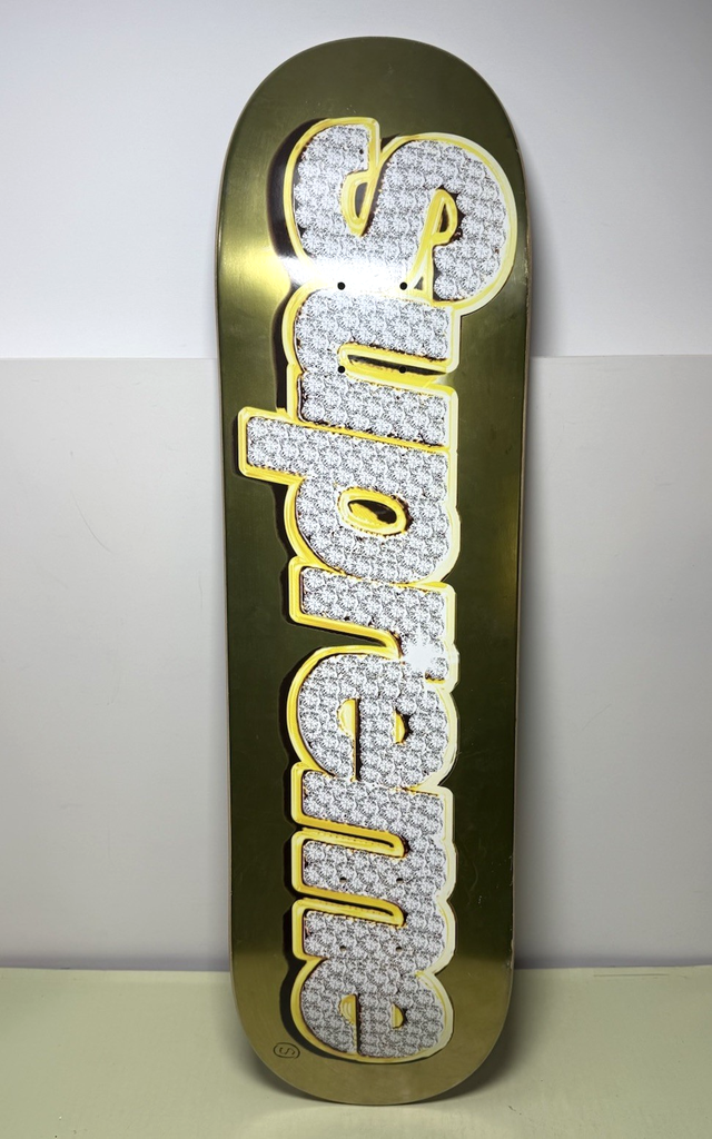 Supreme Bling Logo Skateboard Deck Gold FW21 Authentic Good Used Condition