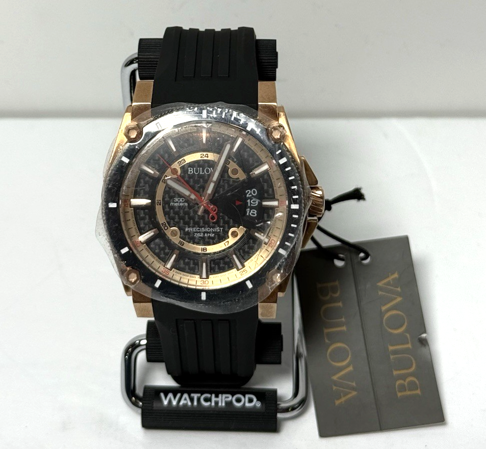 Bulova Precisionist 98B152 Icon Rose Gold Black Dial Polyurethane Men's Watch