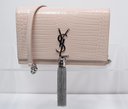 [6778-1] Saint Laurent Classic Monogram Tassel Crossbody Bag Crocodile Embossed Pink