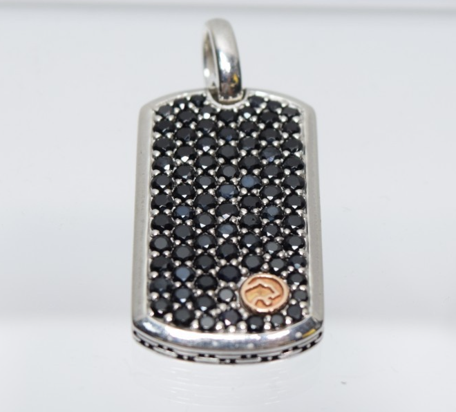 Effy Men's Black Diamond Dog Tag Pendant 925 Sterling Silver/18K Rose Gold